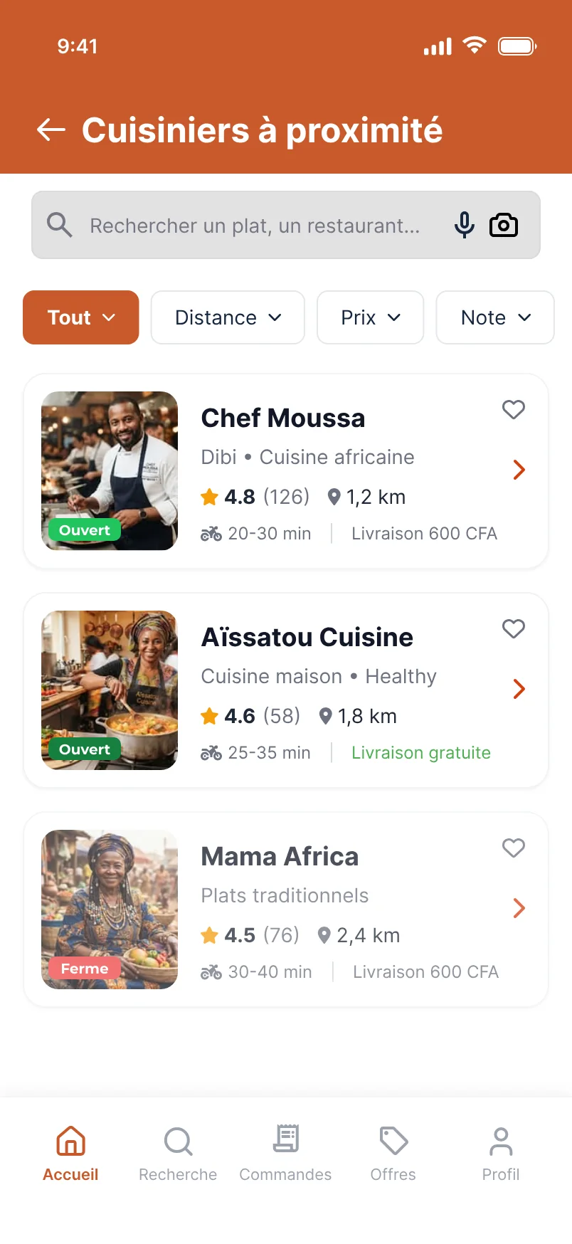 Cuisiniers à proximité dans l'application SIRA