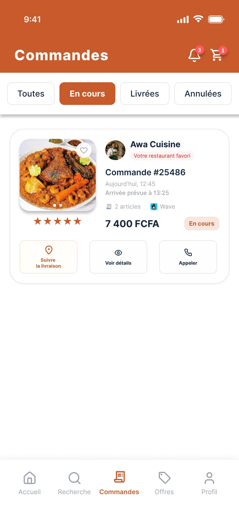 Suivi des commandes dans l'application