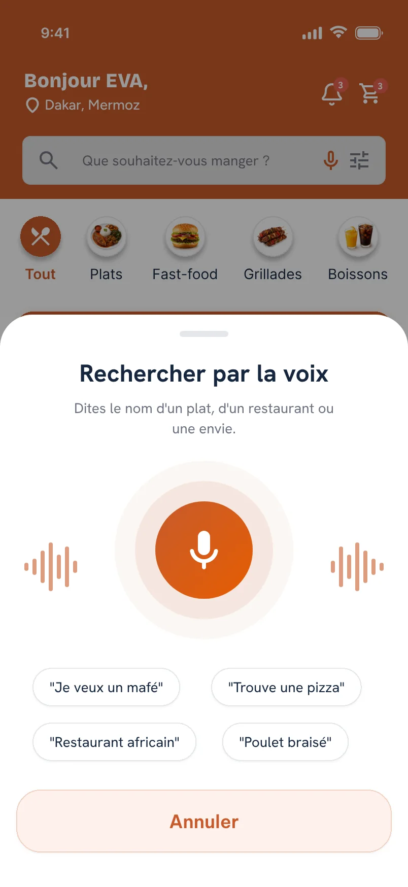 Recherche par la voix dans l'application